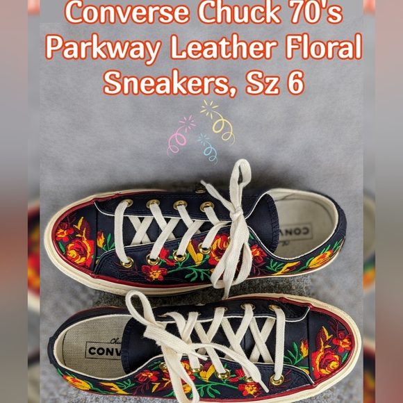 Converse Leather Parkway Embroidered Floral LT in Navy, Sz 6 - Picture 1 of 12